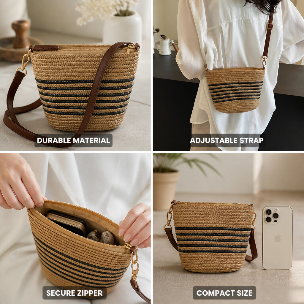 Durable Adjustable-Strap Zipper Shoulder Bag