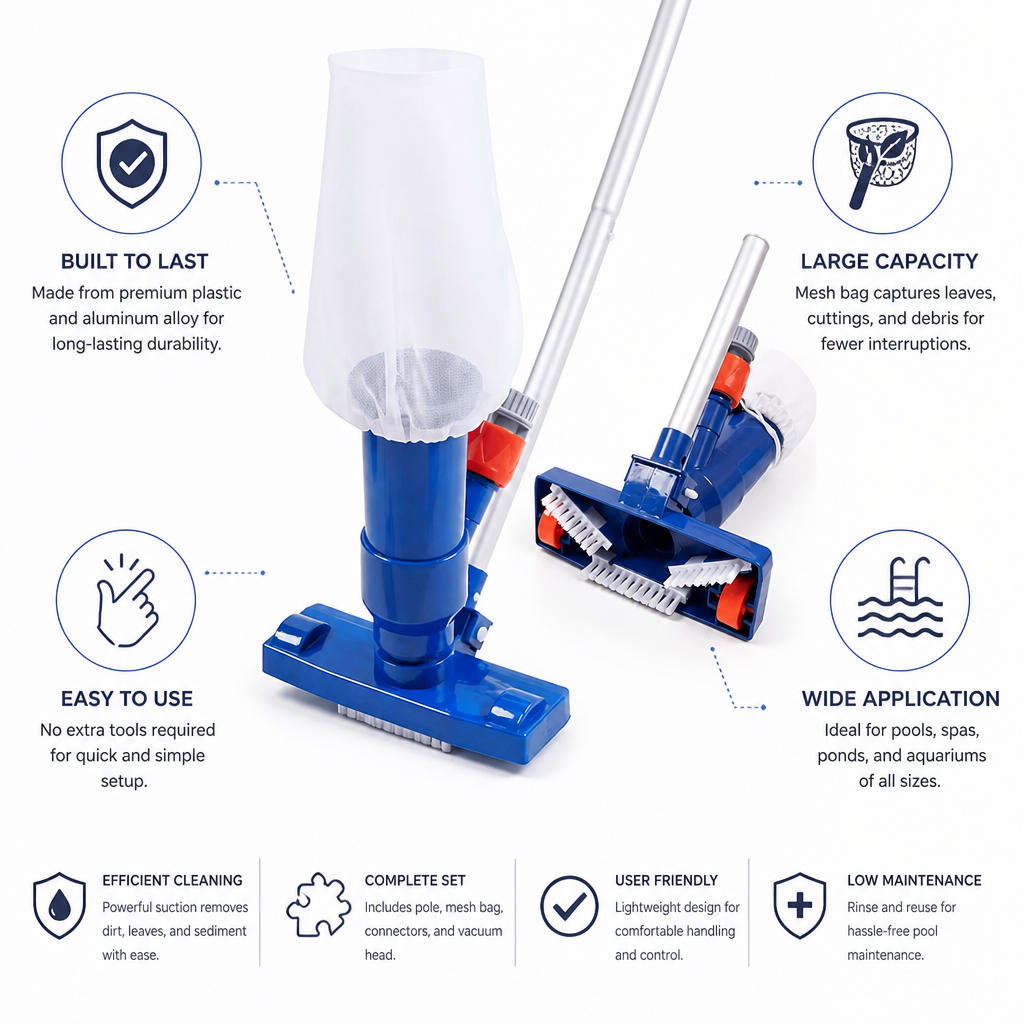 Durable Aluminum Alloy Pool Vacuum Cleaner (With Mesh Bag & Pole)