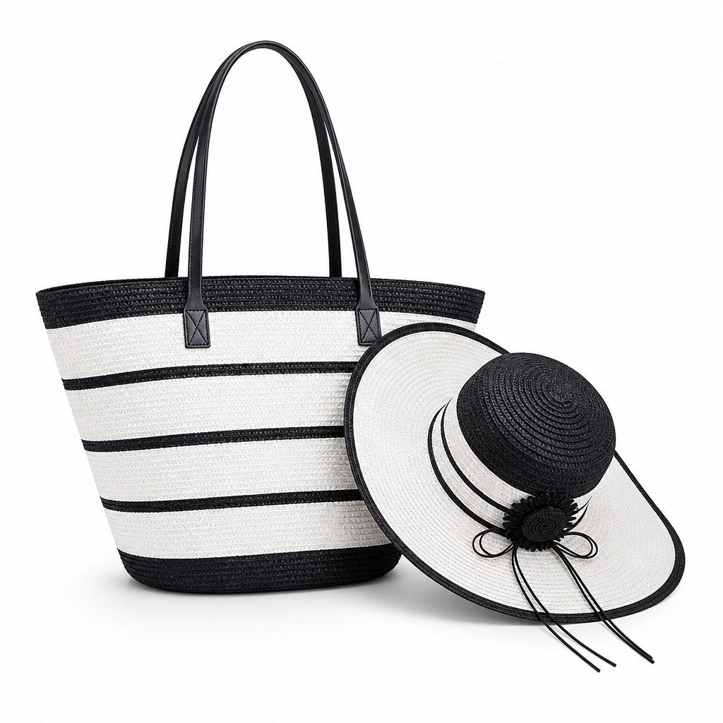 Durable Artificial Straw Beach Bag & Sun Hat Set