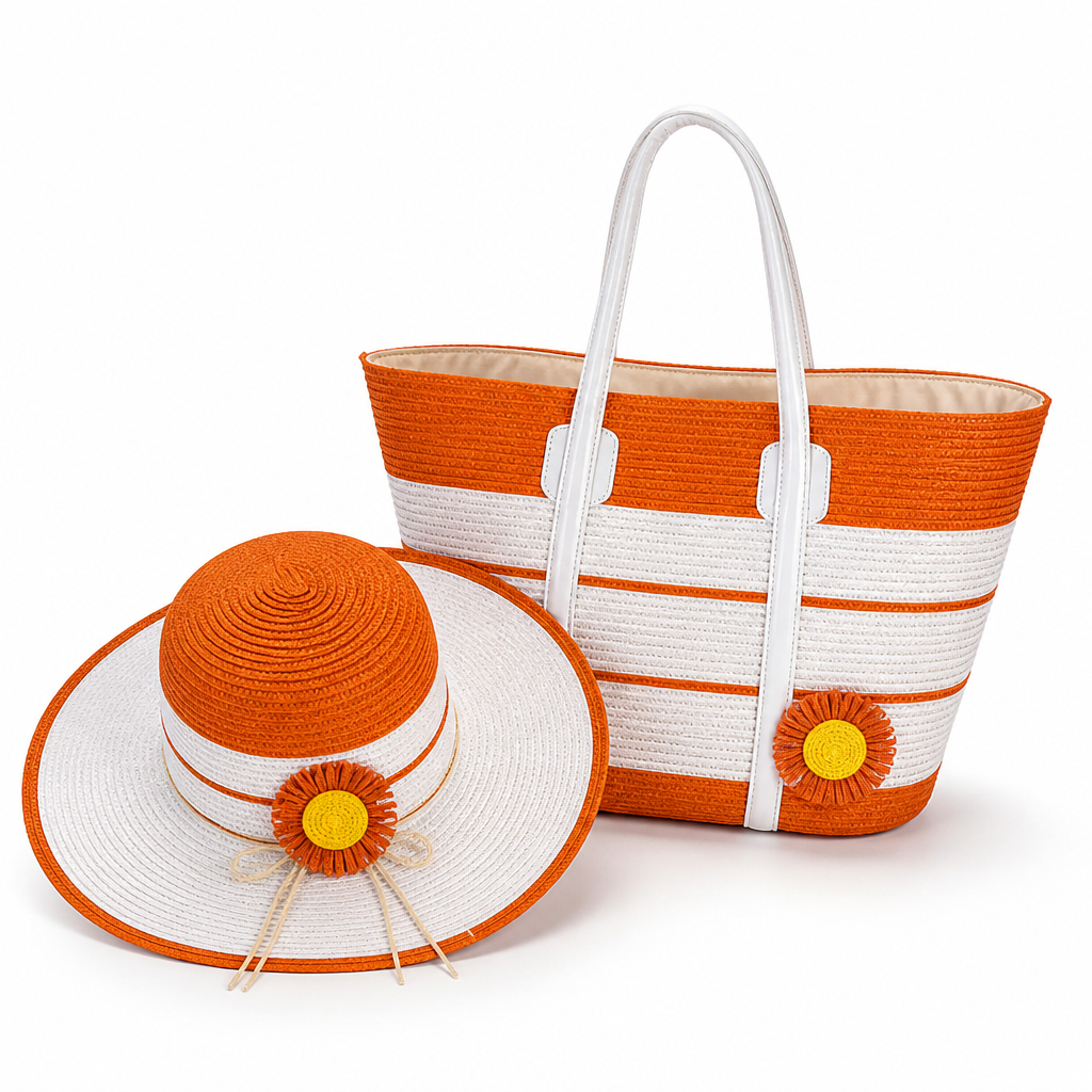 Durable Artificial Straw Beach Bag & Sun Hat Set