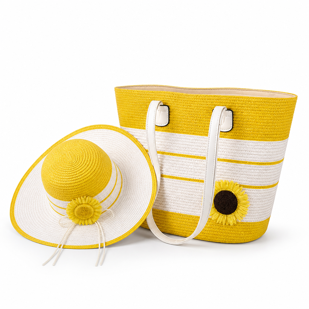 Durable Artificial Straw Beach Bag & Sun Hat Set