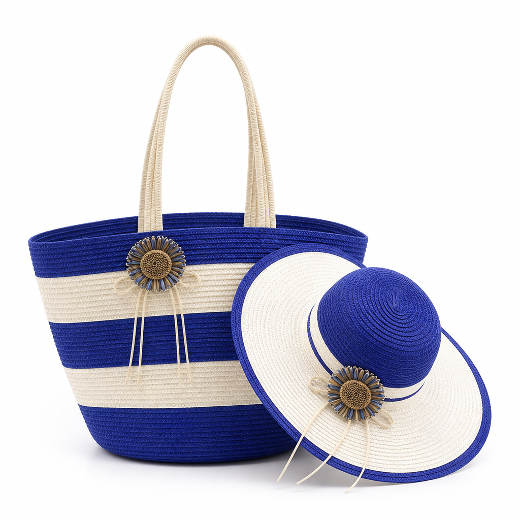 Durable Artificial Straw Beach Bag & Sun Hat Set