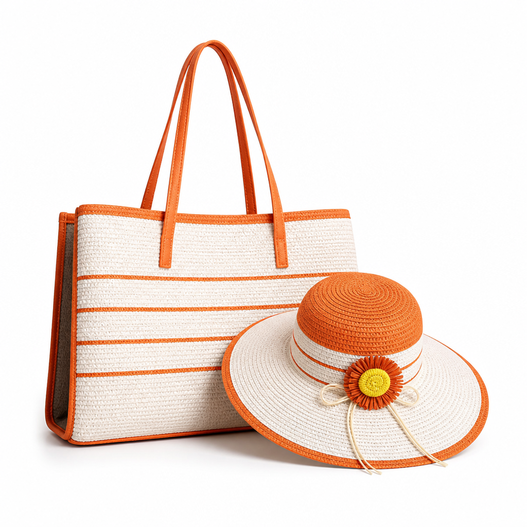 Durable Artificial Straw Beach Bag & Sun Hat Set