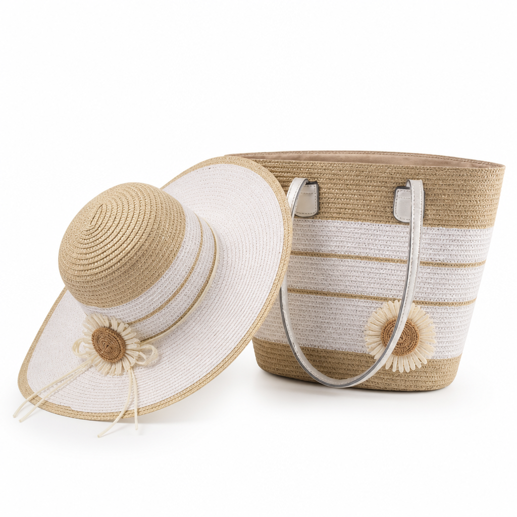 Durable Artificial Straw Beach Bag & Sun Hat Set
