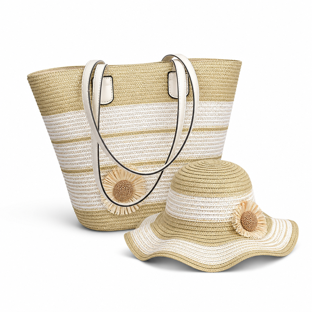 Durable Artificial Straw Beach Bag & Sun Hat Set