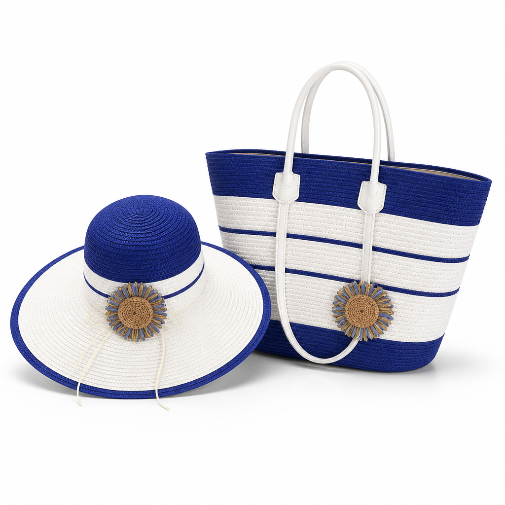 Durable Artificial Straw Beach Bag & Sun Hat Set