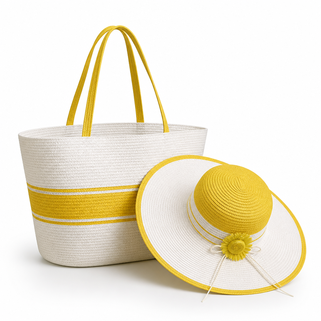Durable Artificial Straw Beach Bag & Sun Hat Set
