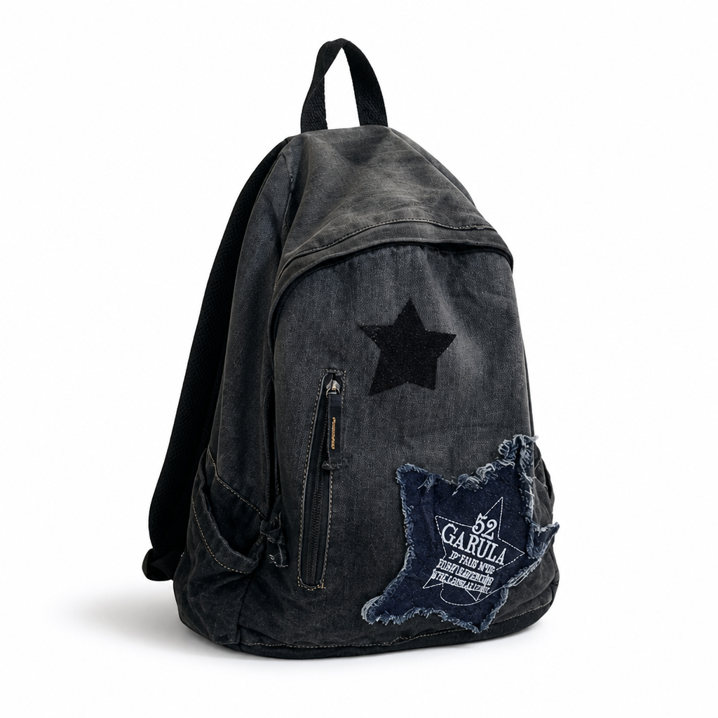 Durable Denim Star Appliqué School Backpack