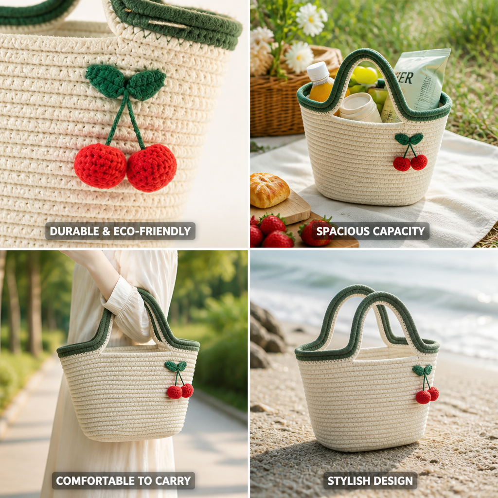 Durable Eco-Friendly Fruit-Print Picnic Tote