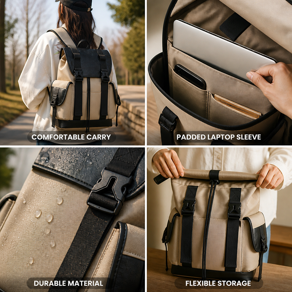 Durable Fabric Rolltop Backpack (Padded Laptop Sleeve)