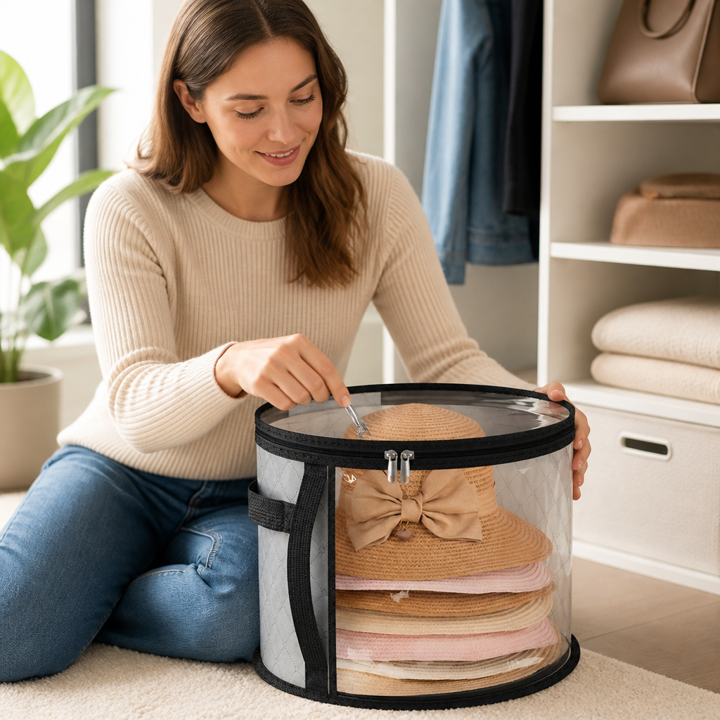 Durable Fabric Transparent Top Hat Organizer