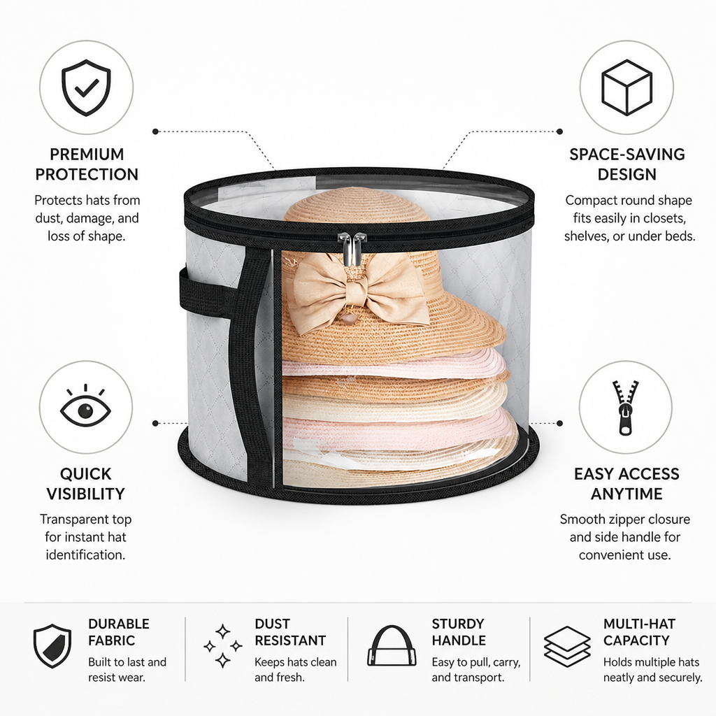 Durable Fabric Transparent Top Hat Organizer