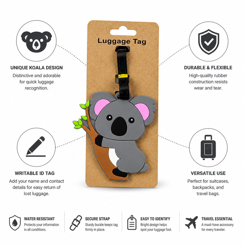 Durable Flexible Rubber Koala Luggage Tag (Writable ID)