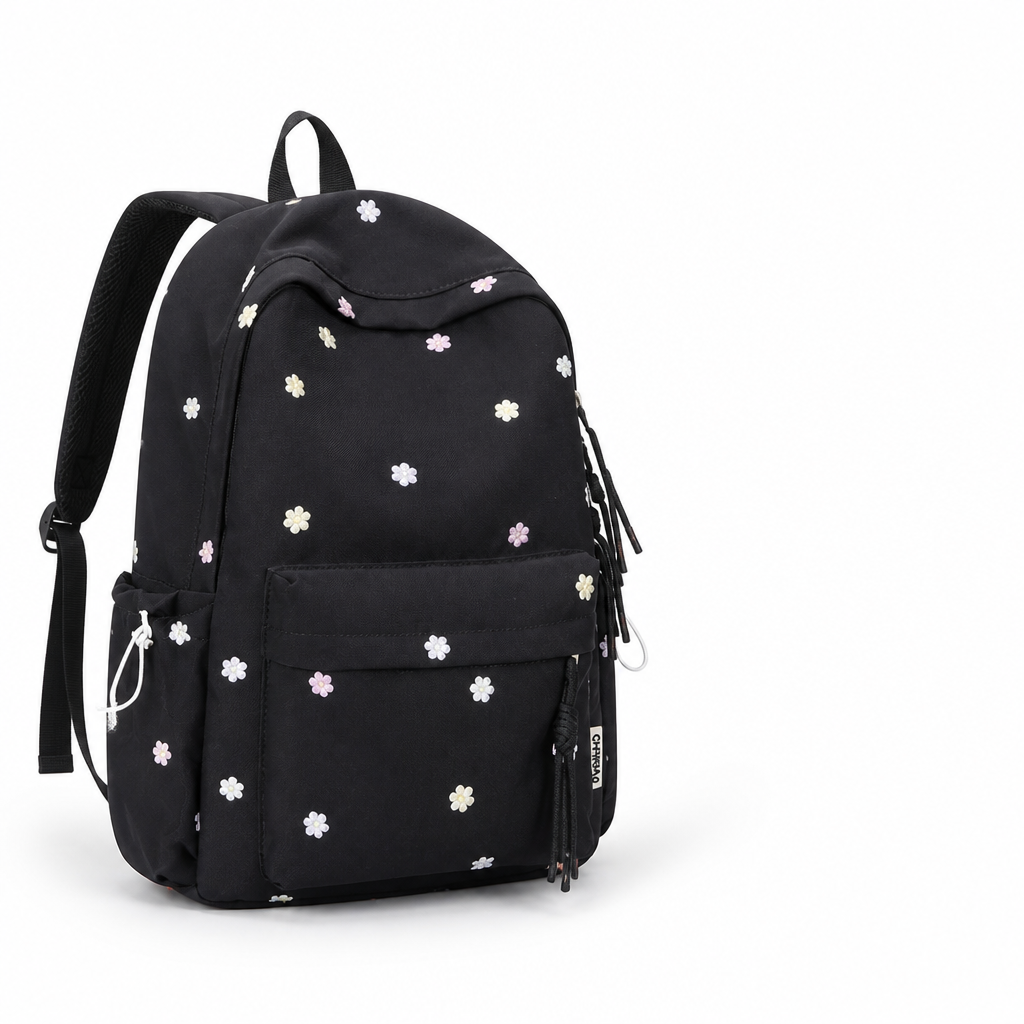 Durable Floral Embroidered School Backpack