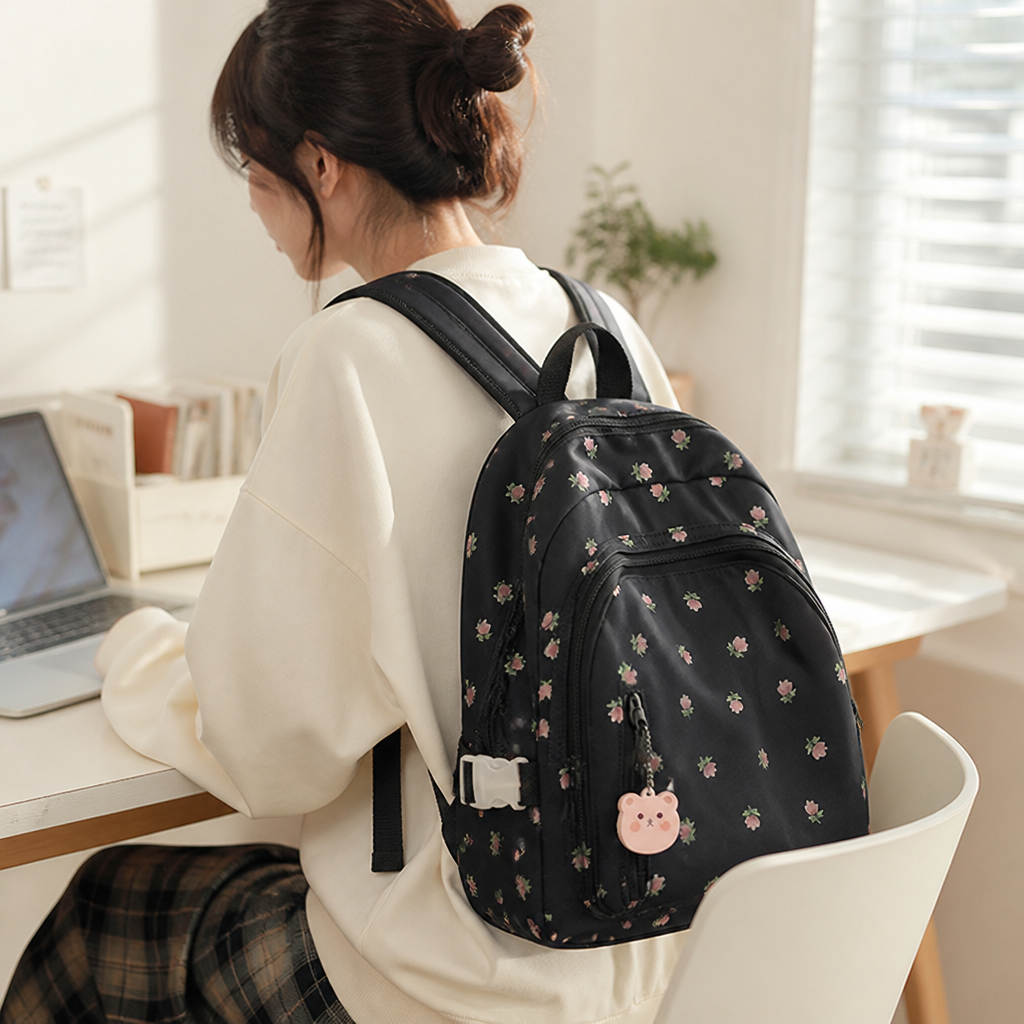 Durable Floral Print School Backpack (Adjustable Straps)