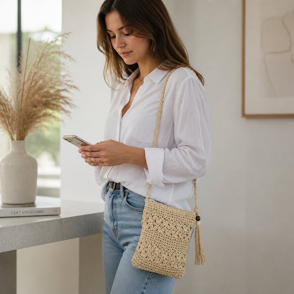 Durable Handmade Macrame Shoulder Bag (Adjustable Strap)