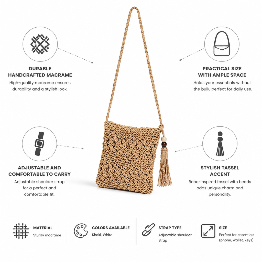 Durable Handmade Macrame Shoulder Bag (Adjustable Strap)