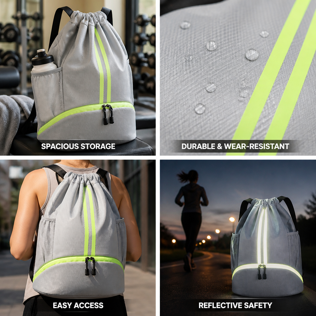 Durable Large-Capacity Reflective Drawstring Backpack
