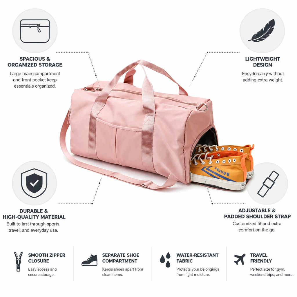 Durable Lightweight Multi-Pocket Sports & Travel Bag