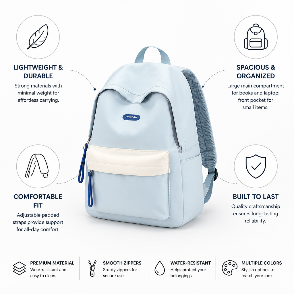 Durable Lightweight School Backpack (Padded Straps)