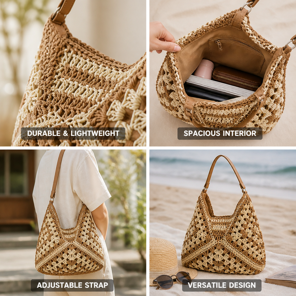 Durable Lightweight Woven Handbag (Adjustable Strap)