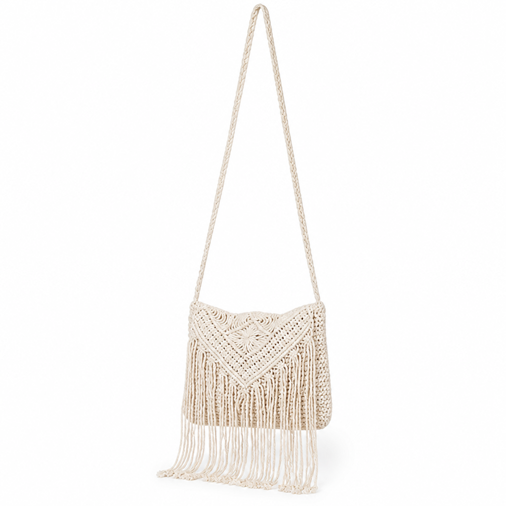 Durable Macrame Fringe Crossbody Bag (Adjustable Strap)
