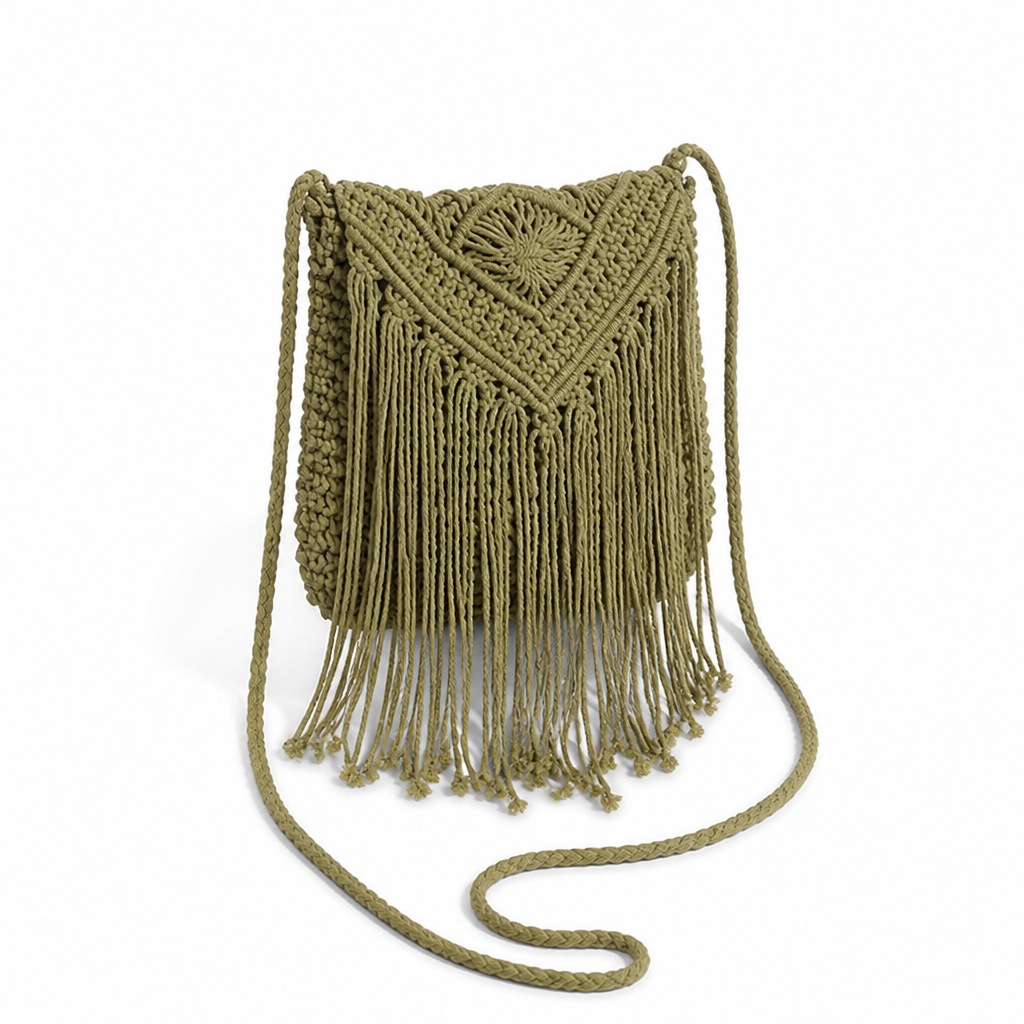 Durable Macrame Fringe Crossbody Bag (Adjustable Strap)
