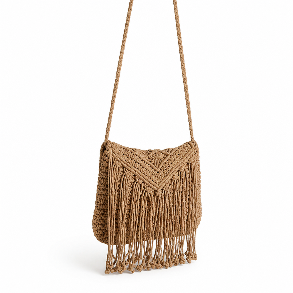 Durable Macrame Fringe Crossbody Bag (Adjustable Strap)