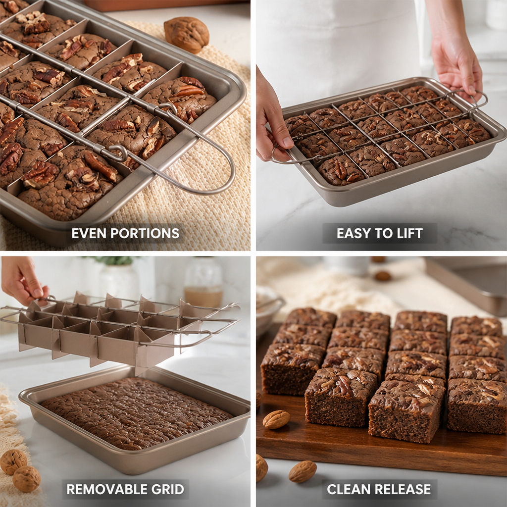 Durable Metal Brownie Pan With Removable Divider Grid