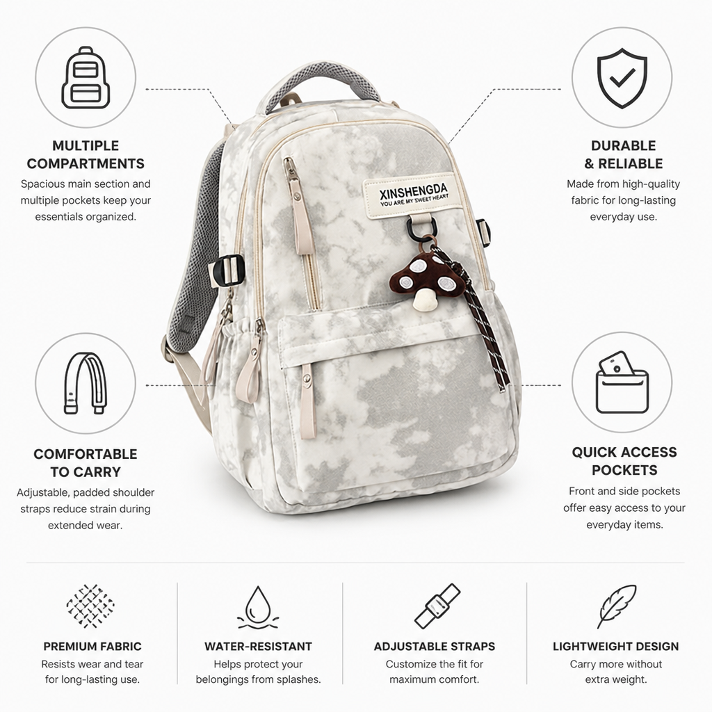 Durable Multi-Pocket Backpack With Padded Adjustable Straps