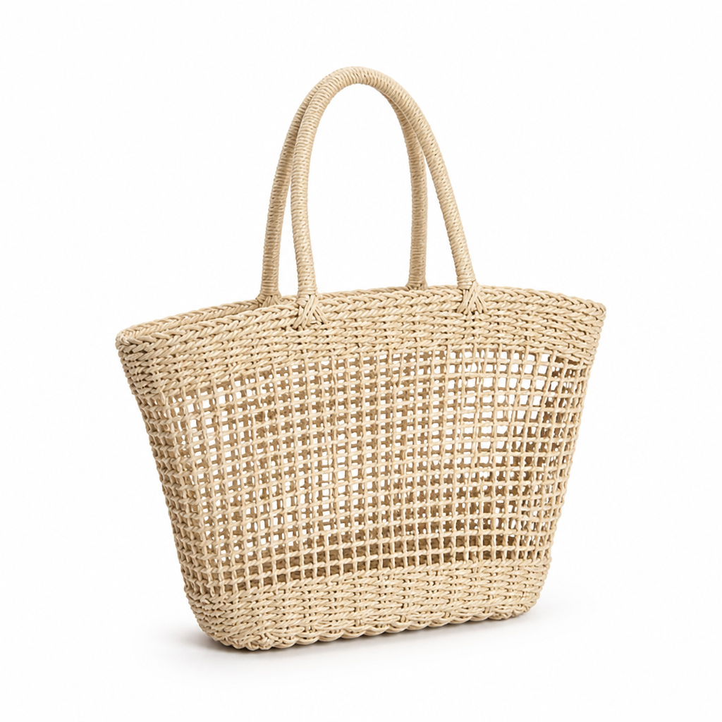 Durable Natural Raffia Open Lattice Tote Bag