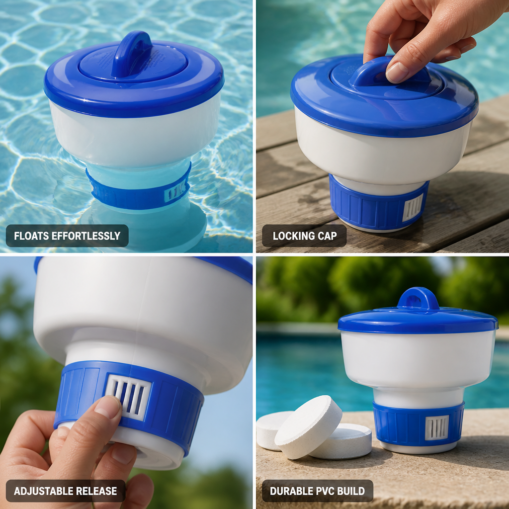 Durable PVC Floating Locking & Adjustable Chlorine Dispenser (8 Inch)