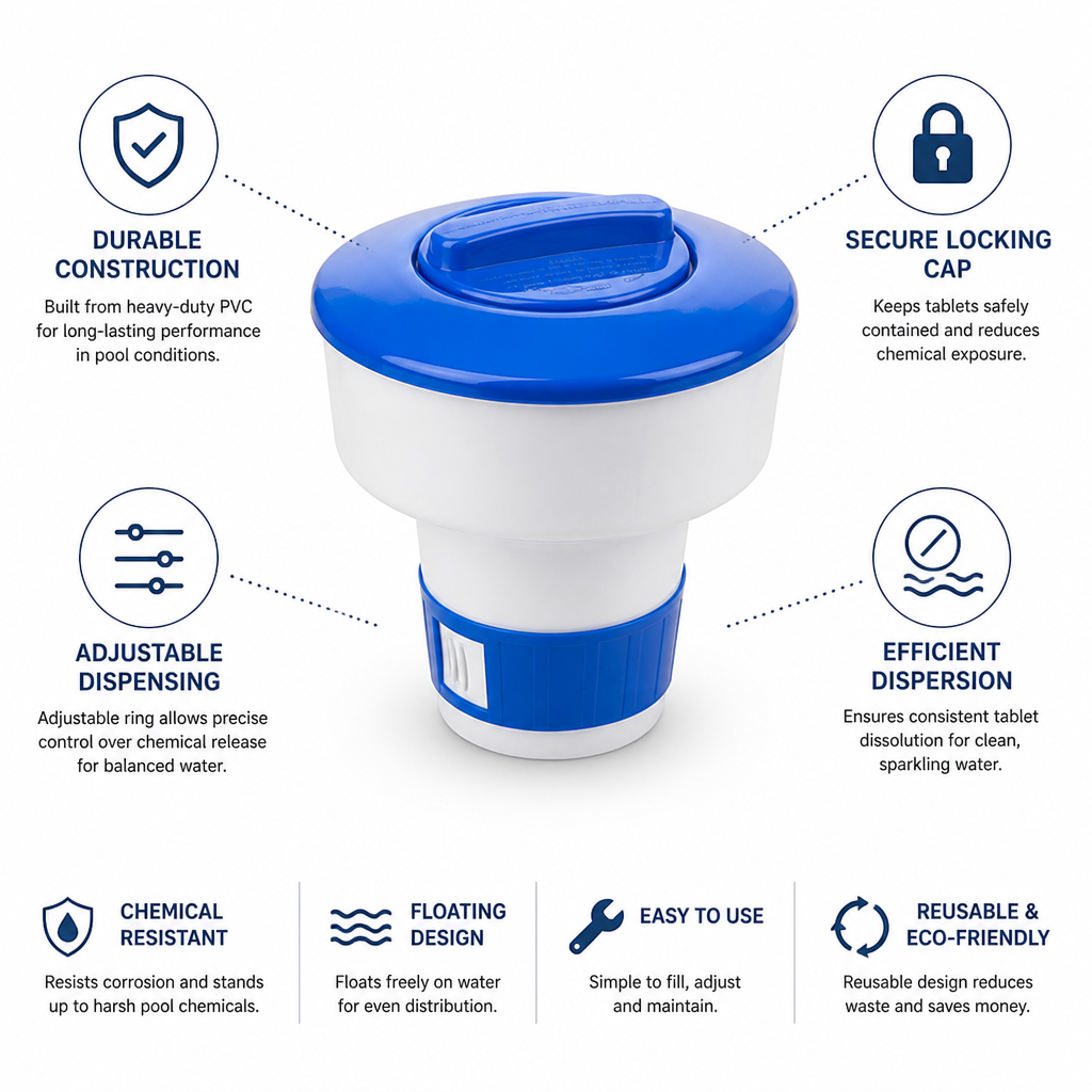Durable PVC Floating Locking & Adjustable Chlorine Dispenser (8 Inch)