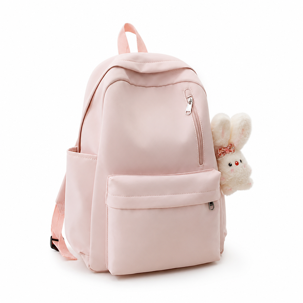 Durable Padded Straps & Multi-Pocket School Backpack (Bunny Charm)