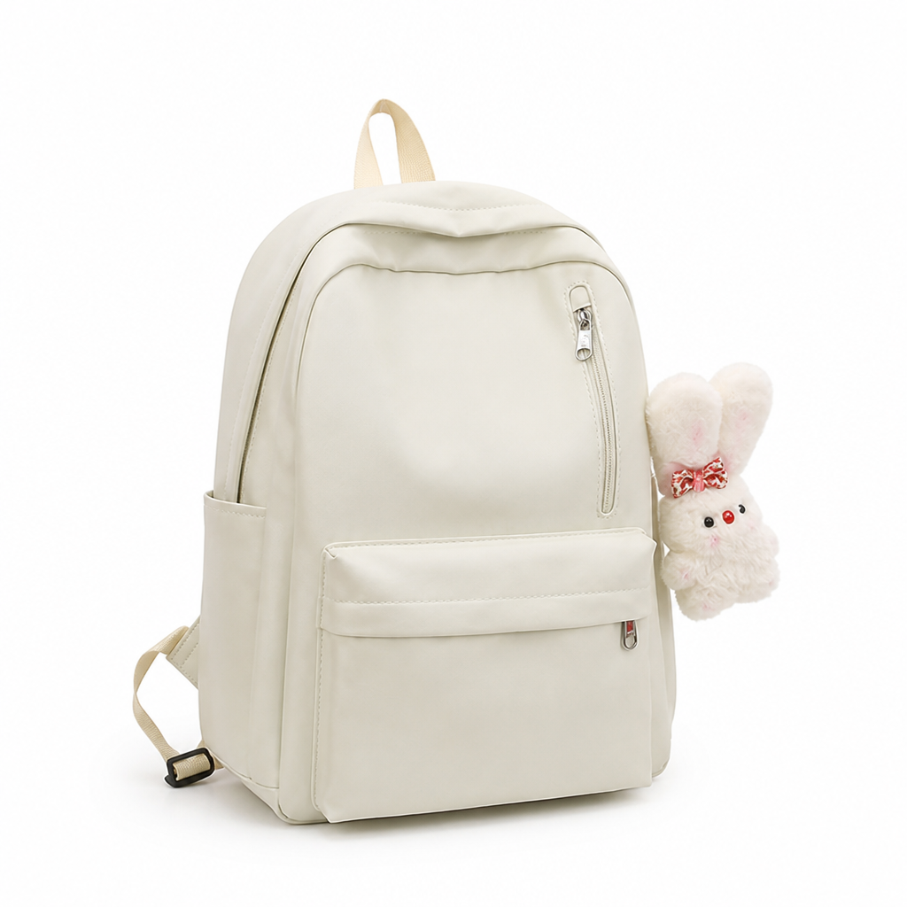 Durable Padded Straps & Multi-Pocket School Backpack (Bunny Charm)