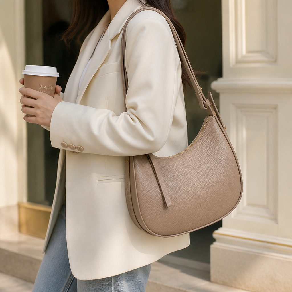 Durable Pebbled Leather Zipper Hobo Bag