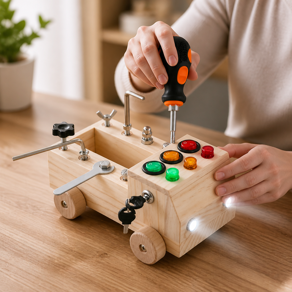 Durable Plywood Interactive LED Busy Board (Ages 3-12)