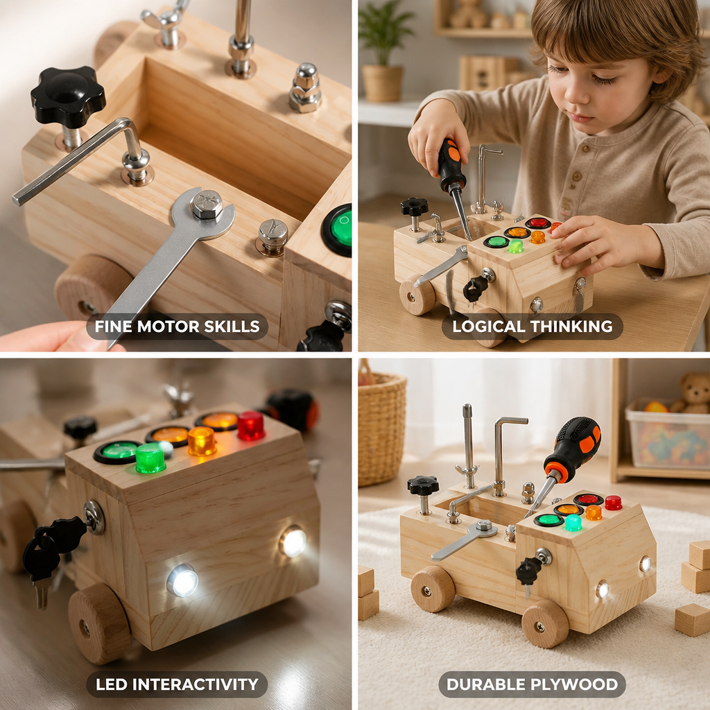Durable Plywood Interactive LED Busy Board (Ages 3-12)
