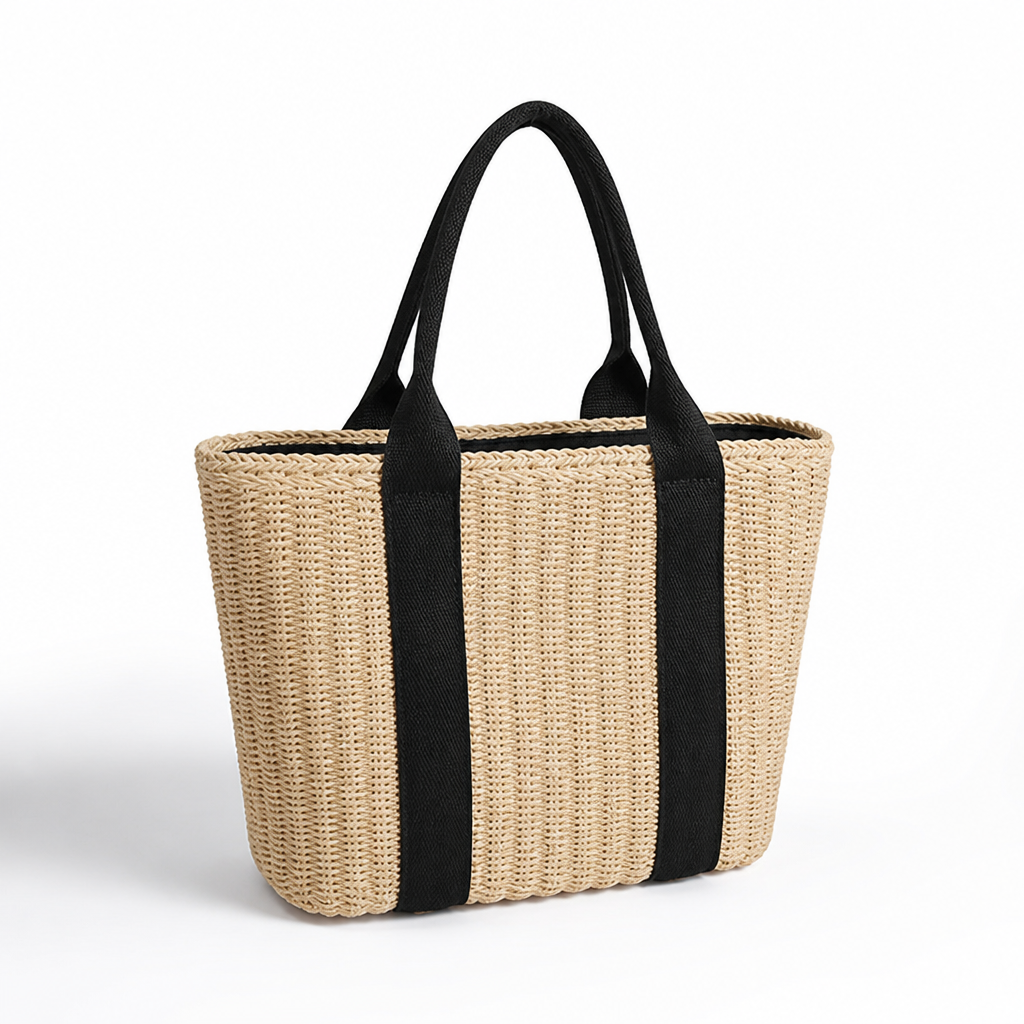 Durable Raffia Basket Bag (Contrasting Straps)