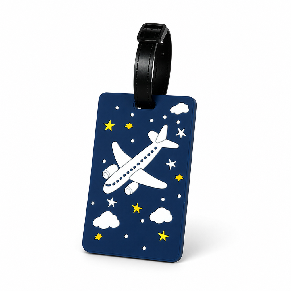 Durable Secure Strap & Writable ID Luggage Tag (Airplane Graphic)
