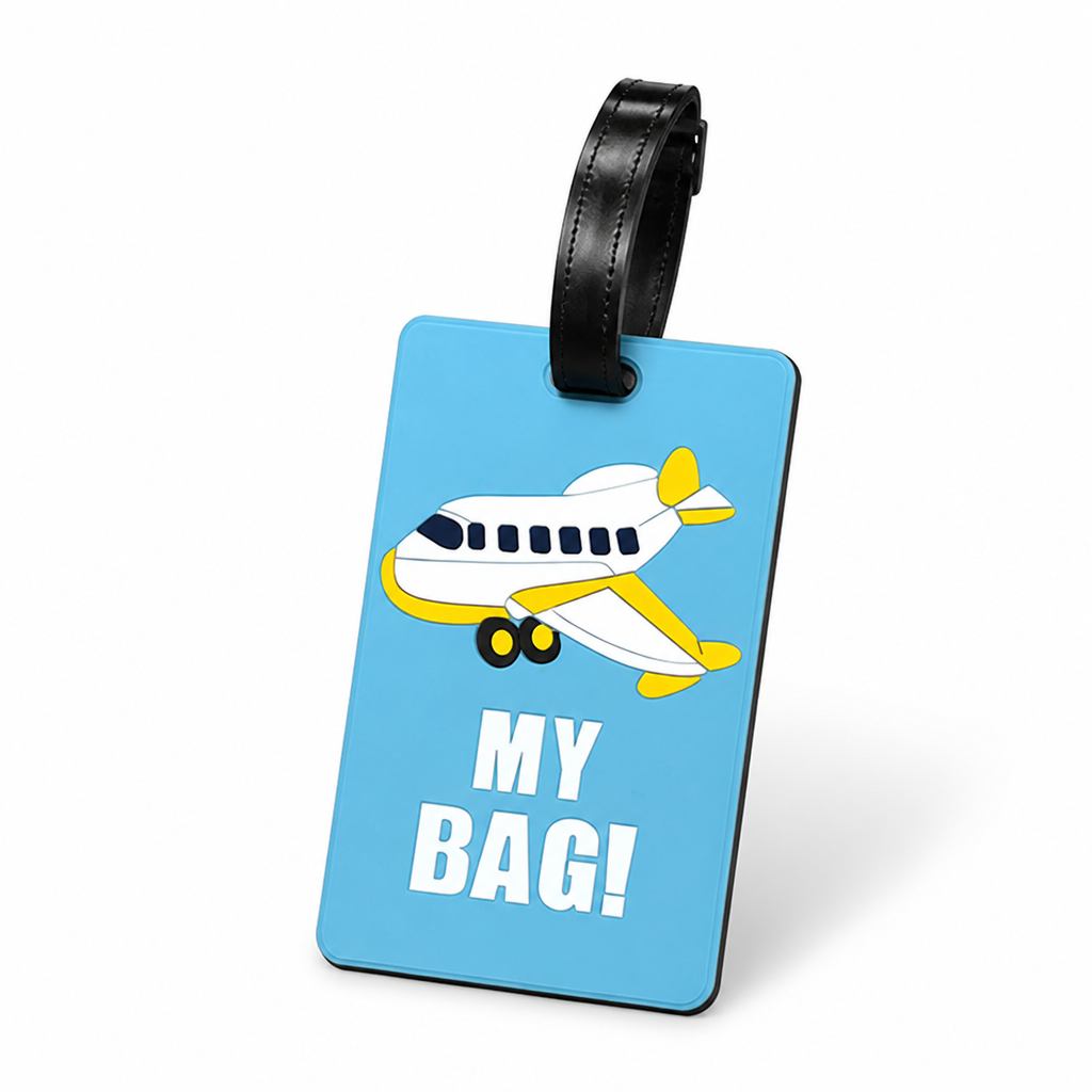 Durable Secure Strap & Writable ID Luggage Tag (Airplane Graphic)