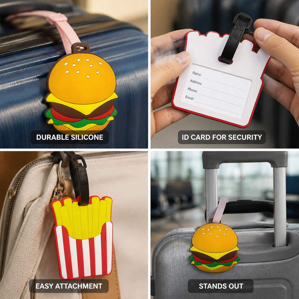 Durable Silicone Adjustable Strap Hamburger Luggage Tag (With ID Card)
