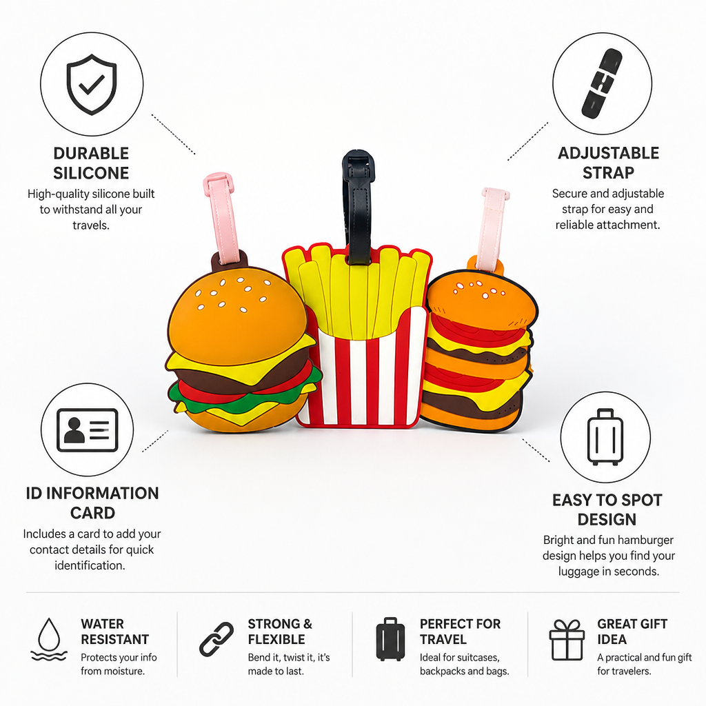 Durable Silicone Adjustable Strap Hamburger Luggage Tag (With ID Card)
