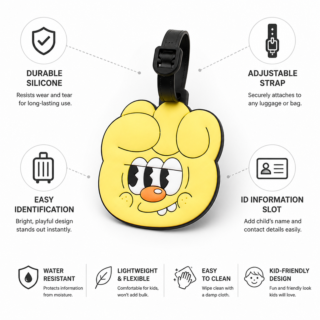 Durable Silicone Adjustable Strap Kids Luggage Tag (With ID Slot)