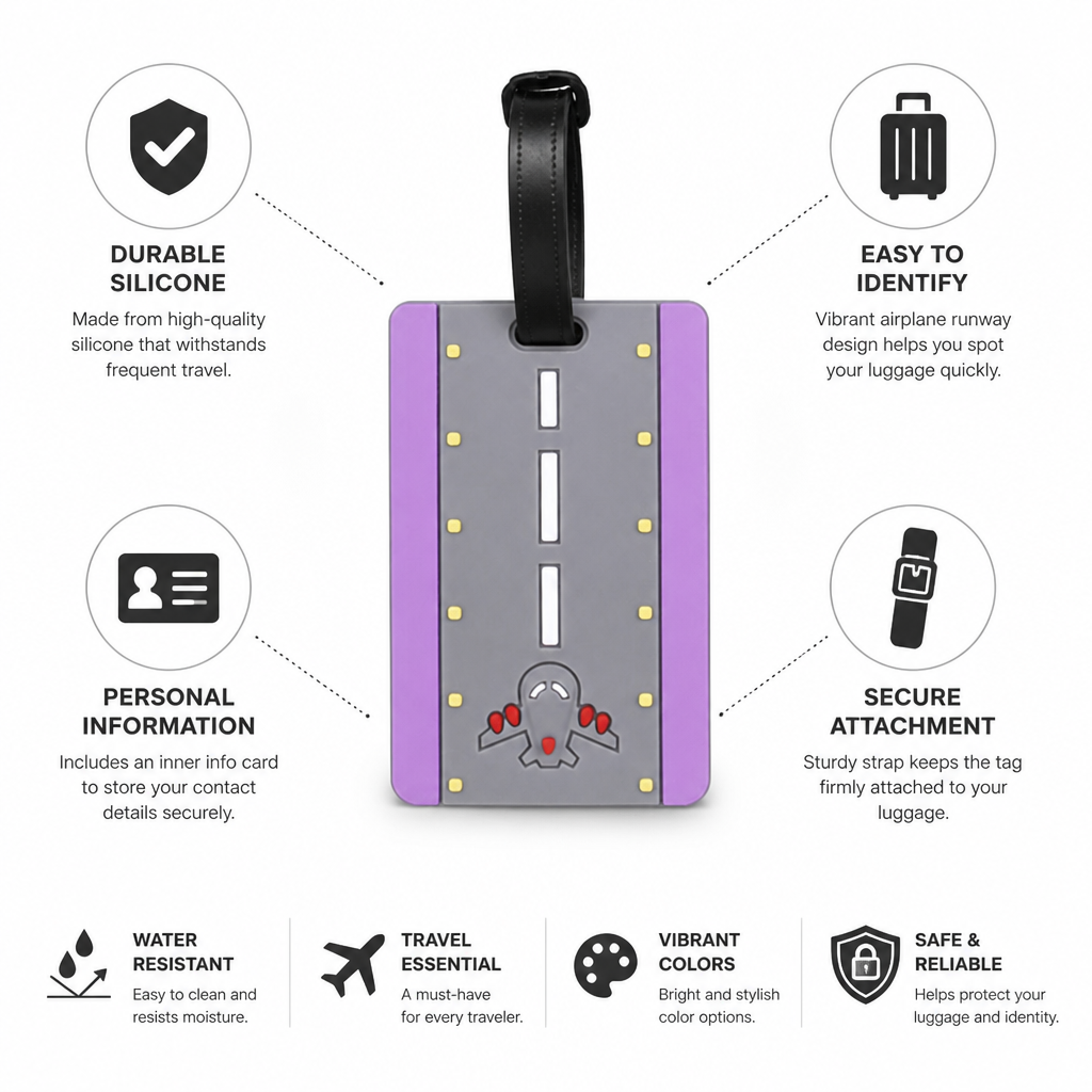 Durable Silicone Airplane Runway Luggage Tag (With ID Card)