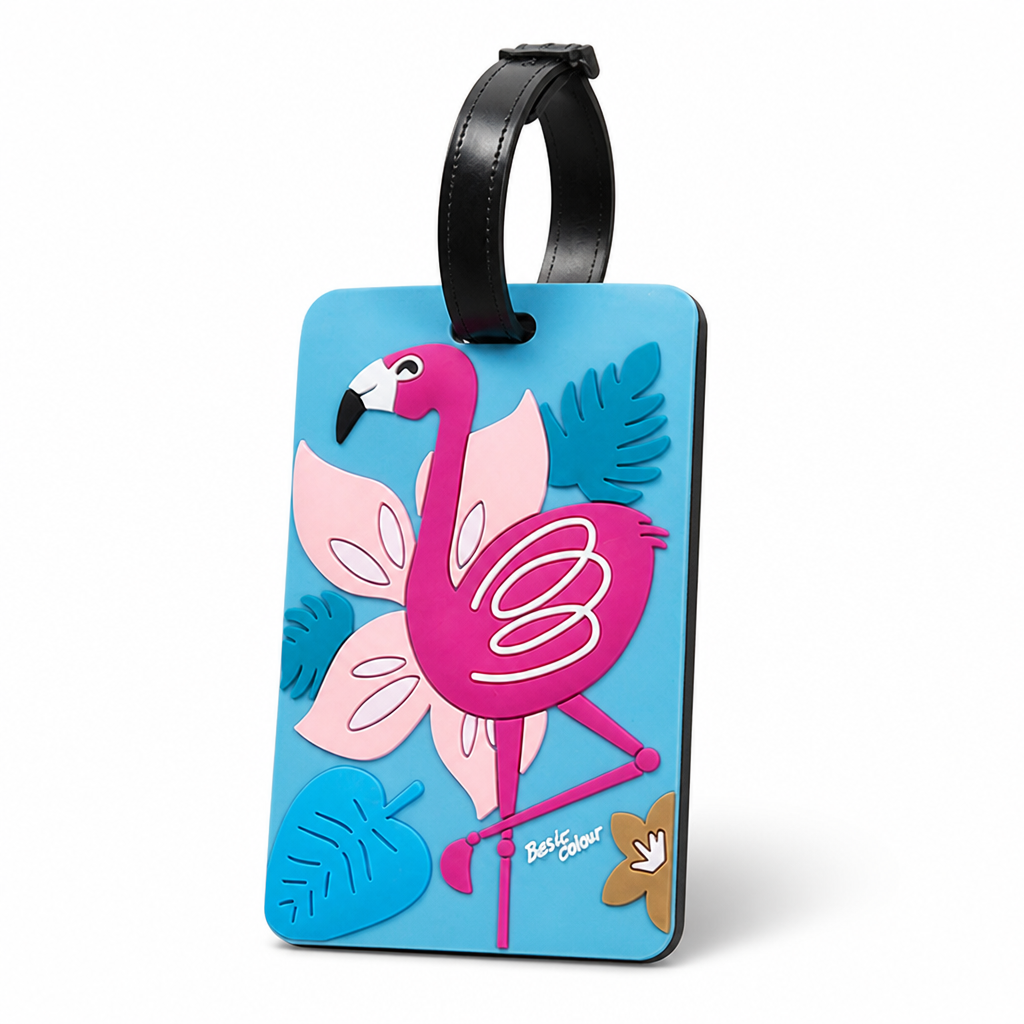 Durable Silicone Concealed-ID Flamingo Luggage Tag