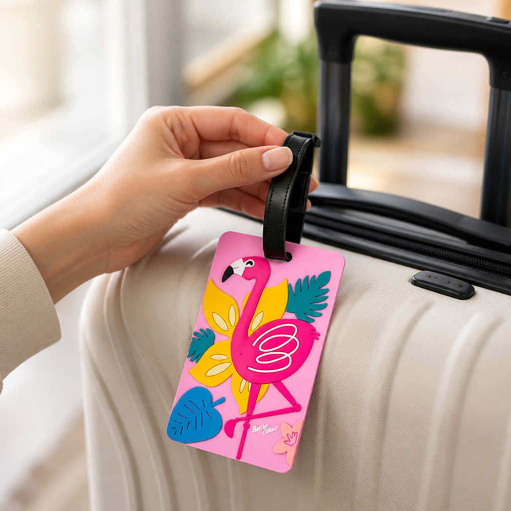 Durable Silicone Concealed-ID Flamingo Luggage Tag