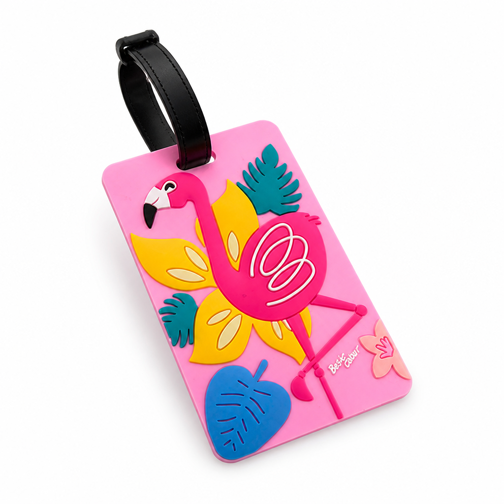 Durable Silicone Concealed-ID Flamingo Luggage Tag