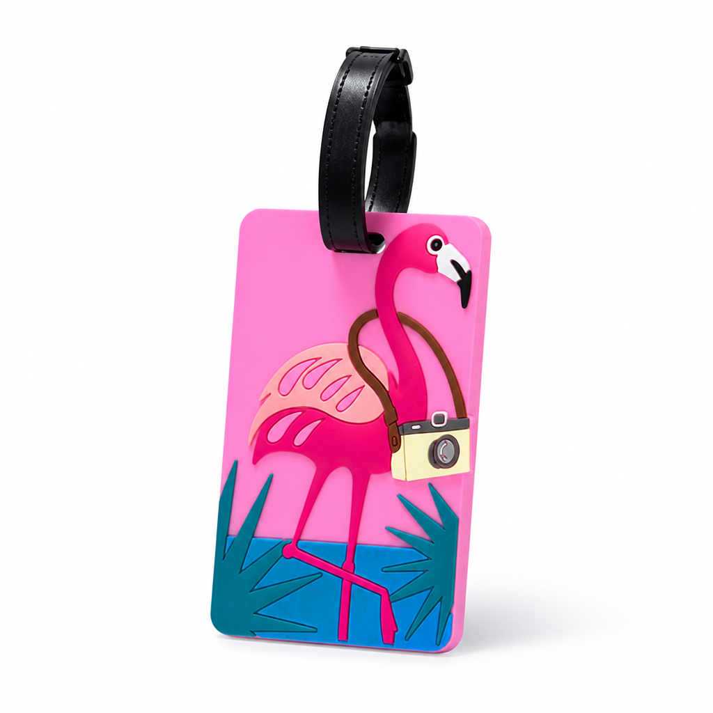 Durable Silicone Concealed-ID Flamingo Luggage Tag