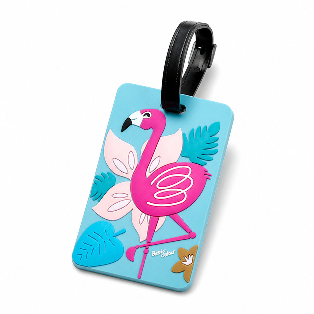 Durable Silicone Concealed-ID Flamingo Luggage Tag